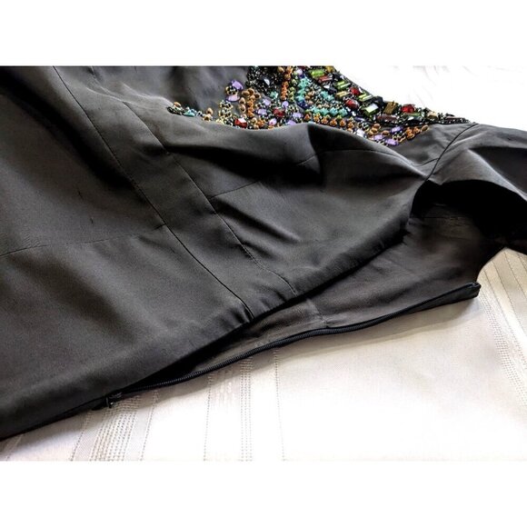 TIBI NY Charcoal Gray 100% Silk Jewel Embellished Cap Sleeve Mini Dress Size 4 - Picture 7 of 10